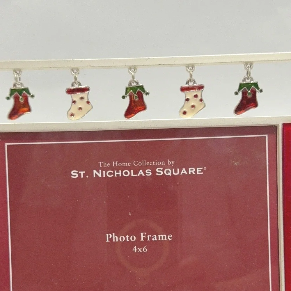 St Nicholas Square Christmas Holiday Jewel Red 4x6 Photo Frame Stocking Charms